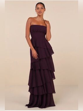Lulus Seriously Sensational Plum Purple Strapless Tiered Maxi Dress Size M NWT